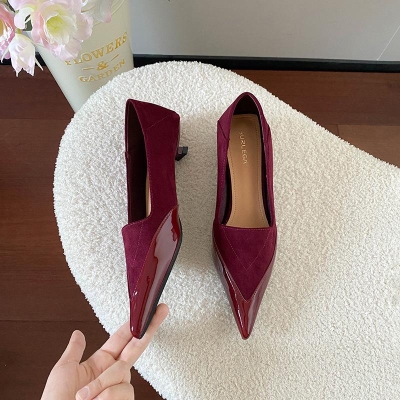 Spring and Autumn new pointed head color matching fine heel versatile fashion women's single shoes commuting ankela red high heels women