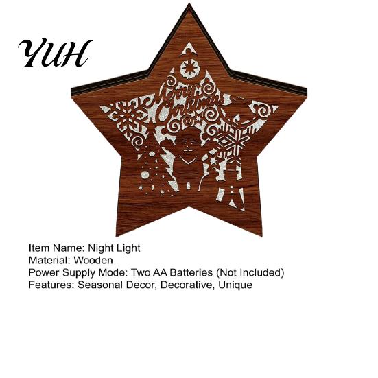 Festive Home Decor 3D Wooden LED Christmas Night Light, Hollow Carved Tabletop Seasonal with Warm Glow, Holiday And Office Decoration Light Lamp