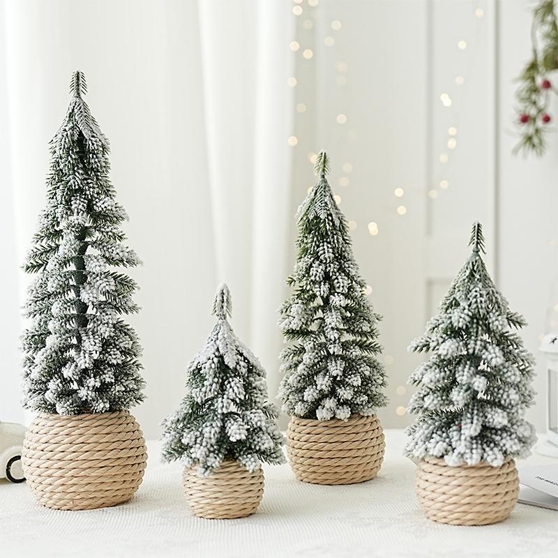 1PC Tabletop Christmas Ornament Mini Plush Christmas Tree PE Flocked Christmas Tree Flocked Artificial Christmas Tree