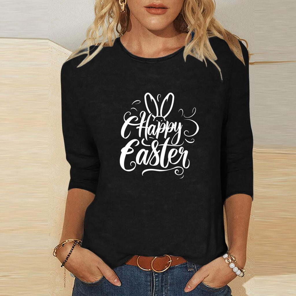 Women's -print loose 7-inch sleeve top