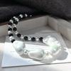 Vintage Design Highlight Faux Crystal Baroque Pearl Natural Black Agate Sweater Chain Necklace