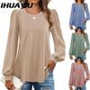Women's Fashion Casual Solid Color Print Long Sleeve O Neck Blouses & Shirts
