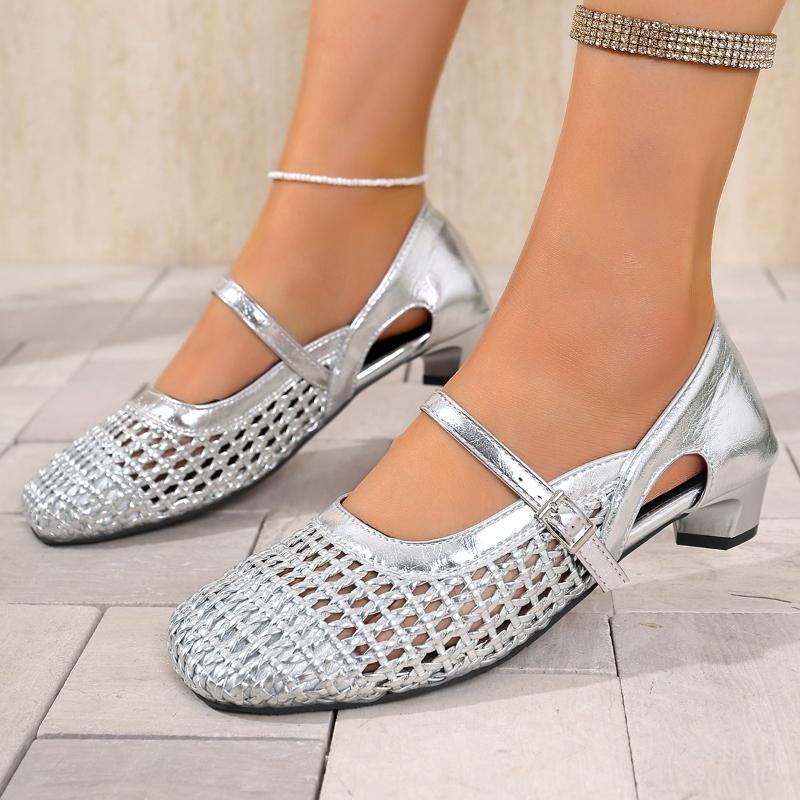 2026 Net Flat Fashion Sandals New Summer Round Head Breathable Non-slip Line Button Mary Jane Fishnet Shoes Ladies Shoes