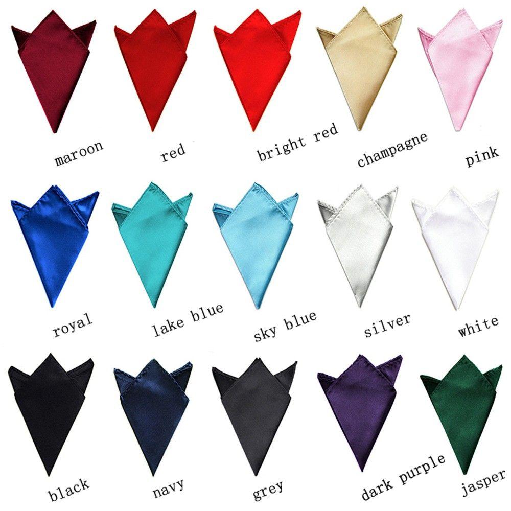 Plain 15 Color Solid for Wedding Dress Party Men Satin Plain Pocket Square Silk Hanky Handkerchief