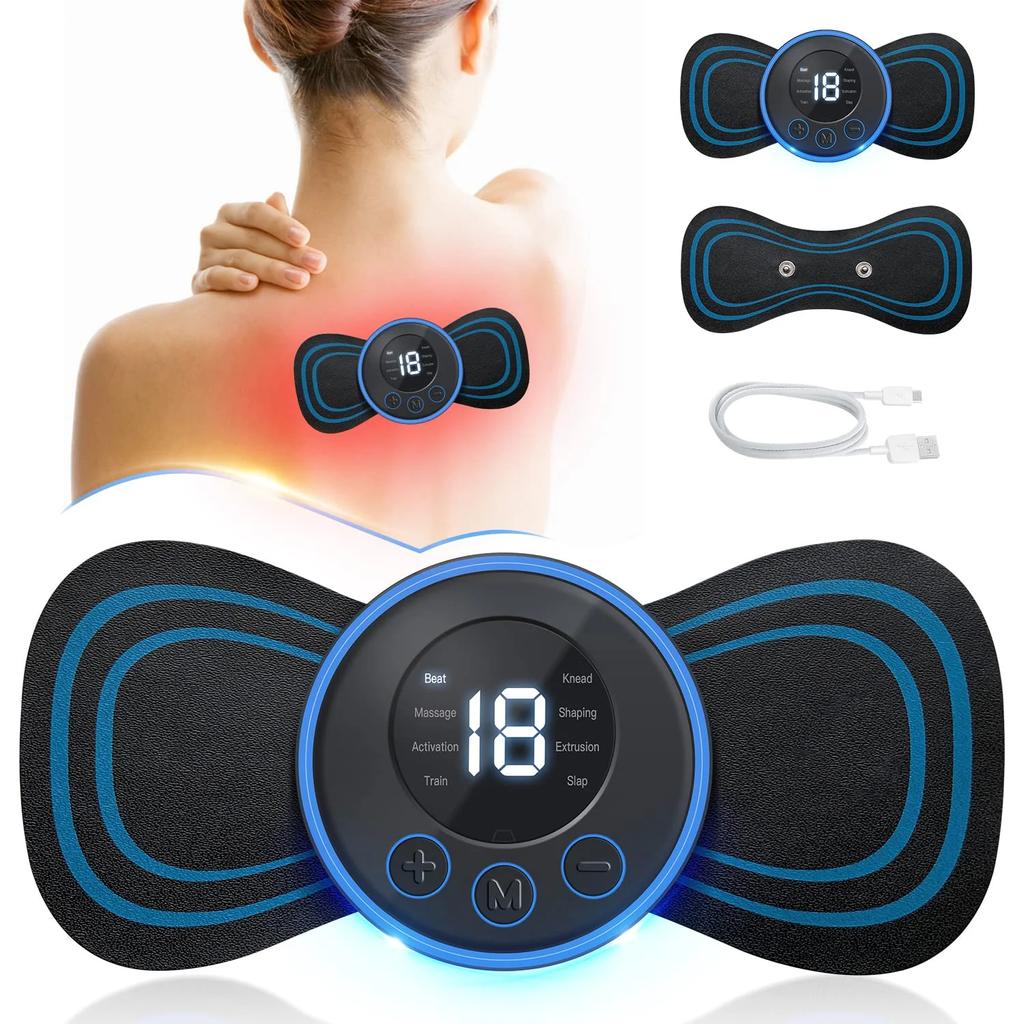 EMS LCD Display Neck Massager 8 Mode Pulse Muscle Stimulator 2 Pcs Eplacement Piece Massager Cervical Back Patch Portable