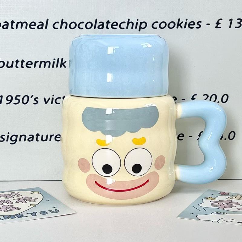 Milk Fufu Cute Clown Kettle Girls High Value Ceramic Mug with Lid Couple Coffee Cup Birthday Gift