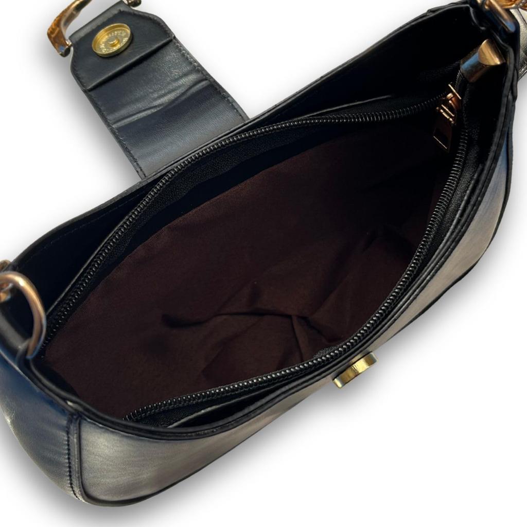Leap Raupe Crescent-Shaped Shoulder Bag, Small Half-Moon Bag, PU Leather, Women's, Black