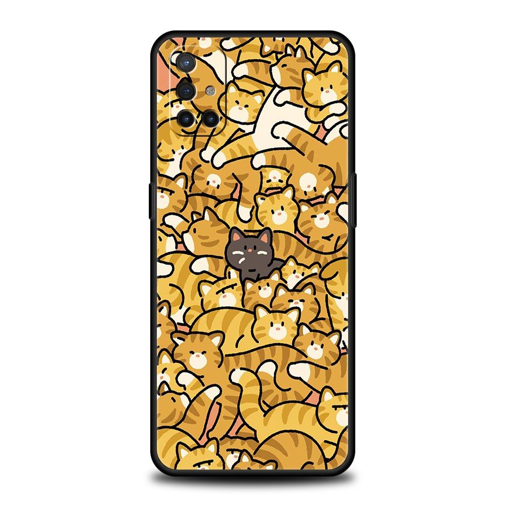 Cartoon Cats Background For OnePlus 10 Pro 9 8T 8 Nord N10 7 7T 9R Phone Case For 1+ Nord 2T CE 2 N100 N200 Z 5G Black Cover