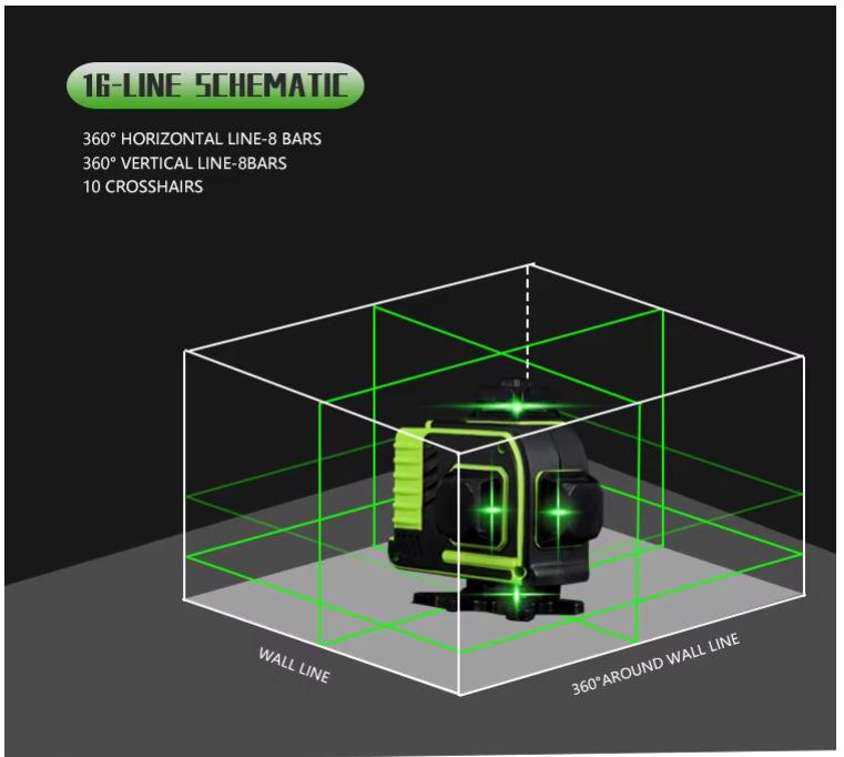 16-Line High Precision Green Laser Level Projector for Indoor & Outdoor Use