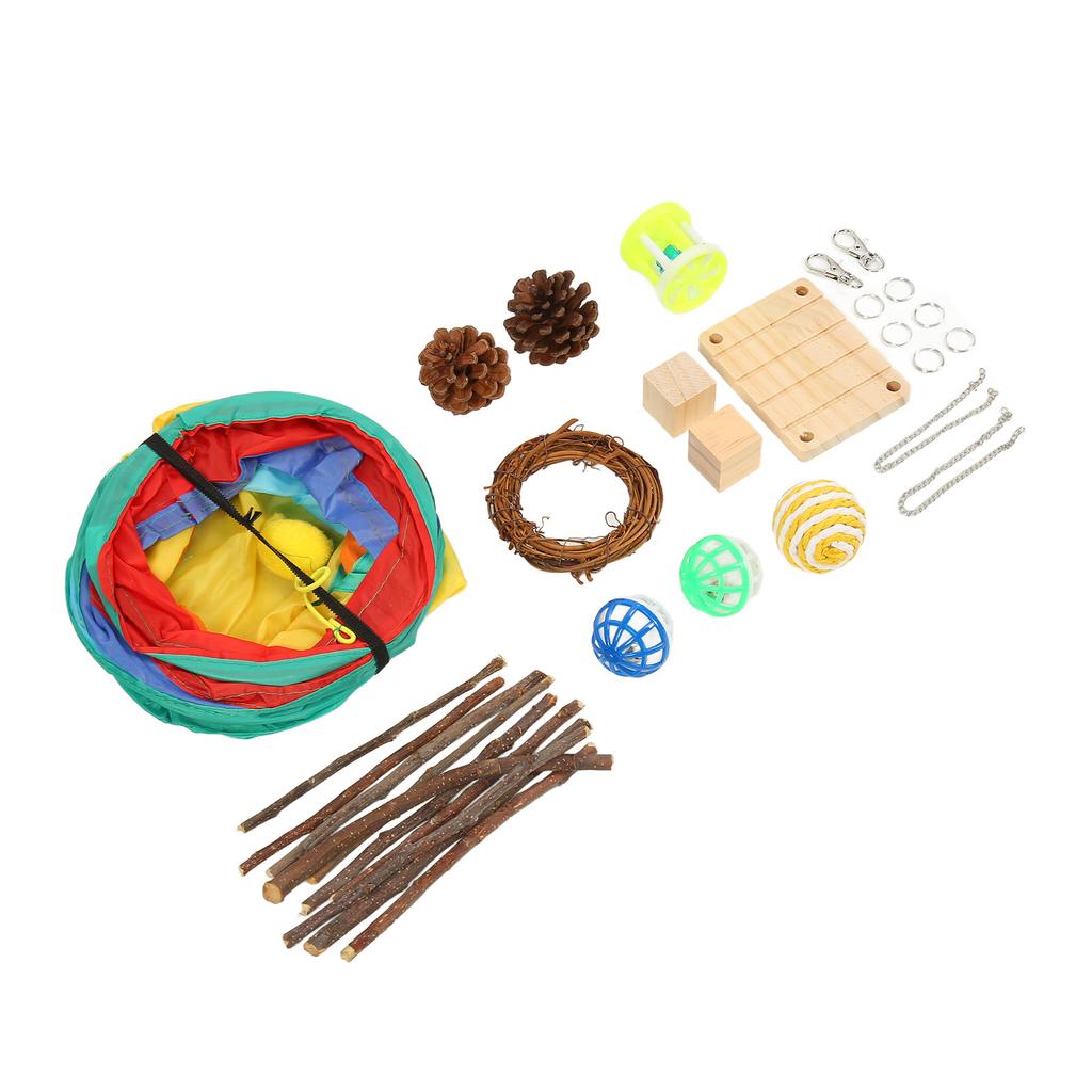 Hamster Tunnel Toys Grinding Teeth 3 Way Rabbit Tunnels and Tubes with Chew Toys for Rabbit Guinea