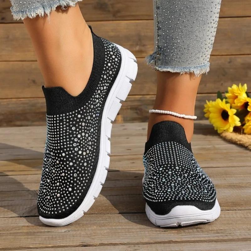 Summer New Women's Glitter Mesh Slip-On Sneakers Shiny Rhineste Breathable Lightweight Casual Walking Shoes Multiple Colors