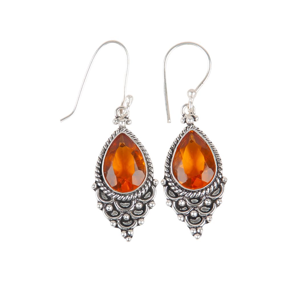 Natural Citrine Gemstone 925 Sterling Silver Jewelry Handmade Hook Earrings 1.9" EE-85-1