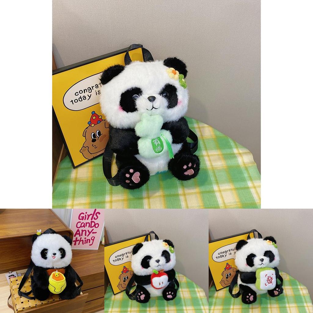 Cute Plush Panda Handheld Avocado Apple Mahjong Gourd Design Children Backpack For Kids And Daily Use