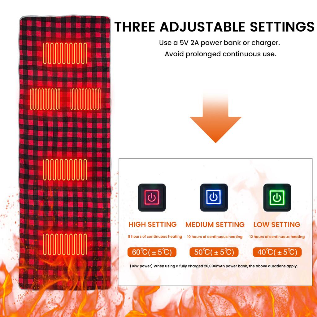 Camping USB Heating Sleeping Mat 3 Adjustable Temperature Camping Heating Sleeping Pad for Camping Hiking Outdoor Adventures