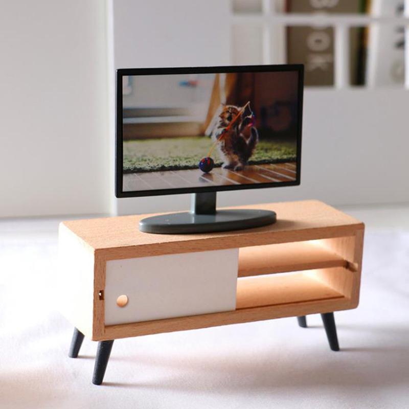 1:12 Кукольный домик Миниатюрный Гостиная Телевизор Деревянный Тумба под телевизор — фото 11