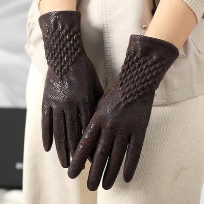 1 Paar Fahrradhandschuhe für Damen, Herbst und Winter, winddicht, elastisch, Kunstschlangenhaut, Touchscreen, rutschfest, Thermo-Vollfingerhandschuhe für kaltes Wetter