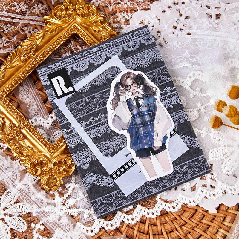 1pack/20pcs Ins Style Pure White Long Lace Stickers, Gentle Retro Style,DIY Handmade Album Scrapbooking Decorative Supplies