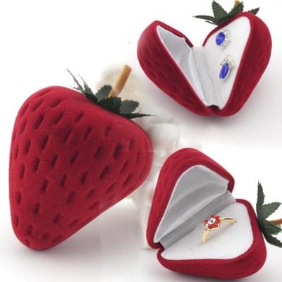Stud Storage Pendant Gift Case Ring Box Strawberry Flocking Jewelry