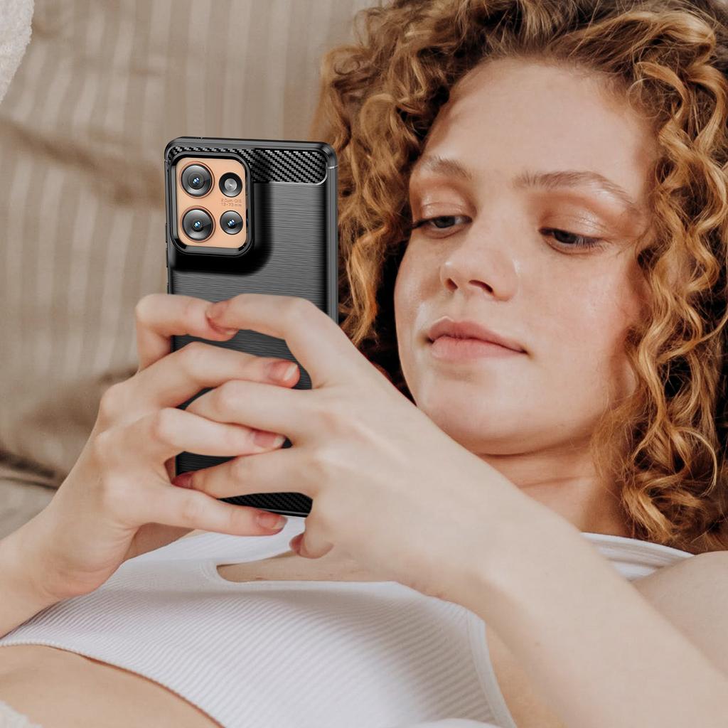 For Motorola Edge 50 5G Case with Screen Film WANLONFENG LS Series Big Lens Hole Brushed Texture TPU Phone Cover