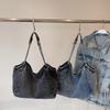 Large Capacity Tote Bag Women's Commuter Denim Shoulder Bag Chains Bag