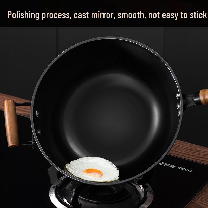 Vintage Non-Stick Cast Iron Skillet Wok for Gas Stove & Induction Cookers