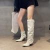 Wind pointed high heel patent leather glossy belt buckle high tube but knee boots knight boots women's Martin boots