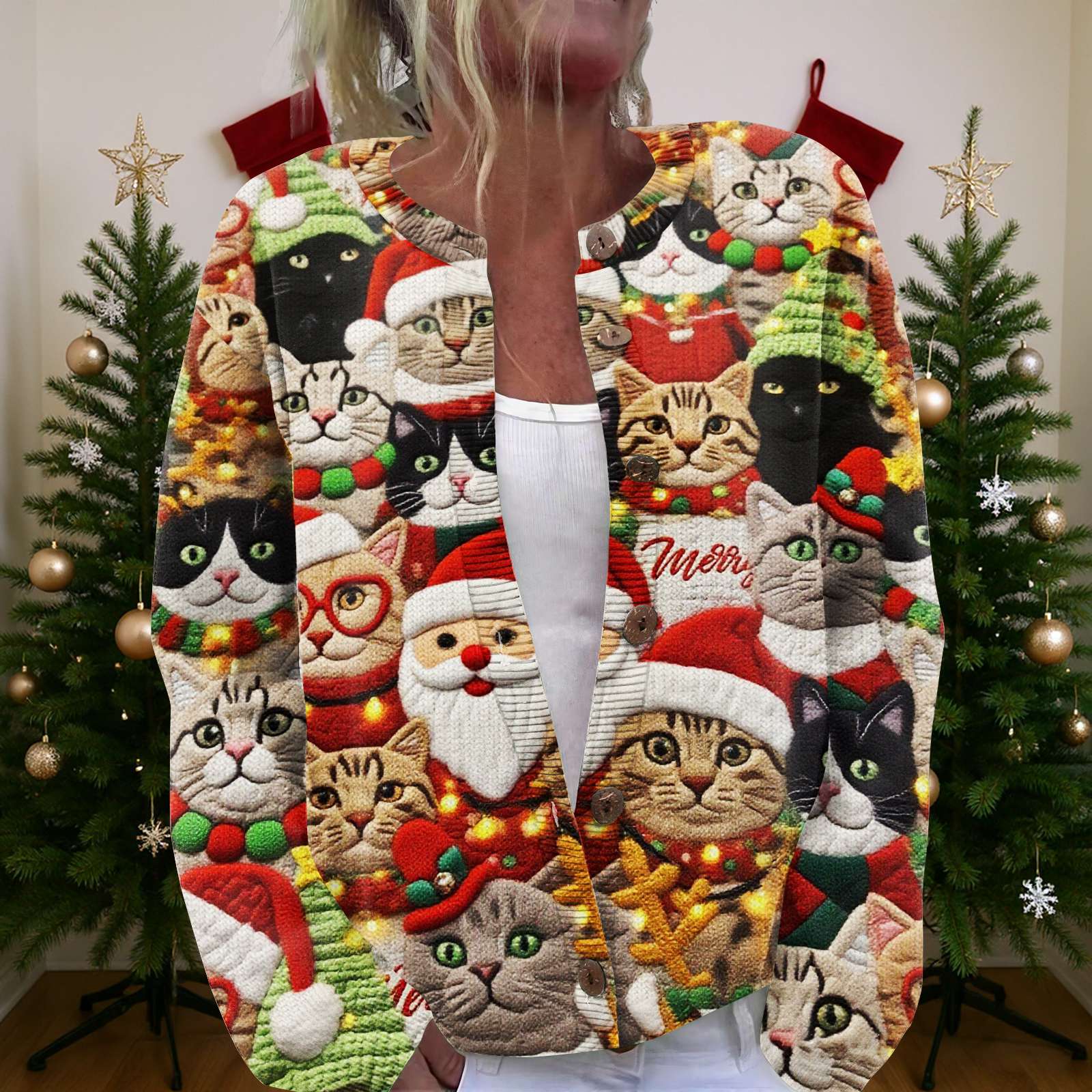 

Женский рождественский свитер Милый забавный рождественский свитер Осень и зима Свитер с длинным рукавом вязаный S