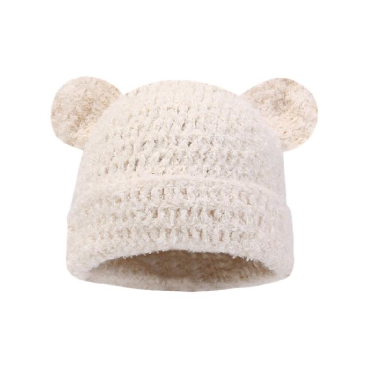 Knitted Brimless Bear Ear Hat for Outdoor Activity Windproof Winter Breathable Hat All Matching Warm Hat for Women Teens