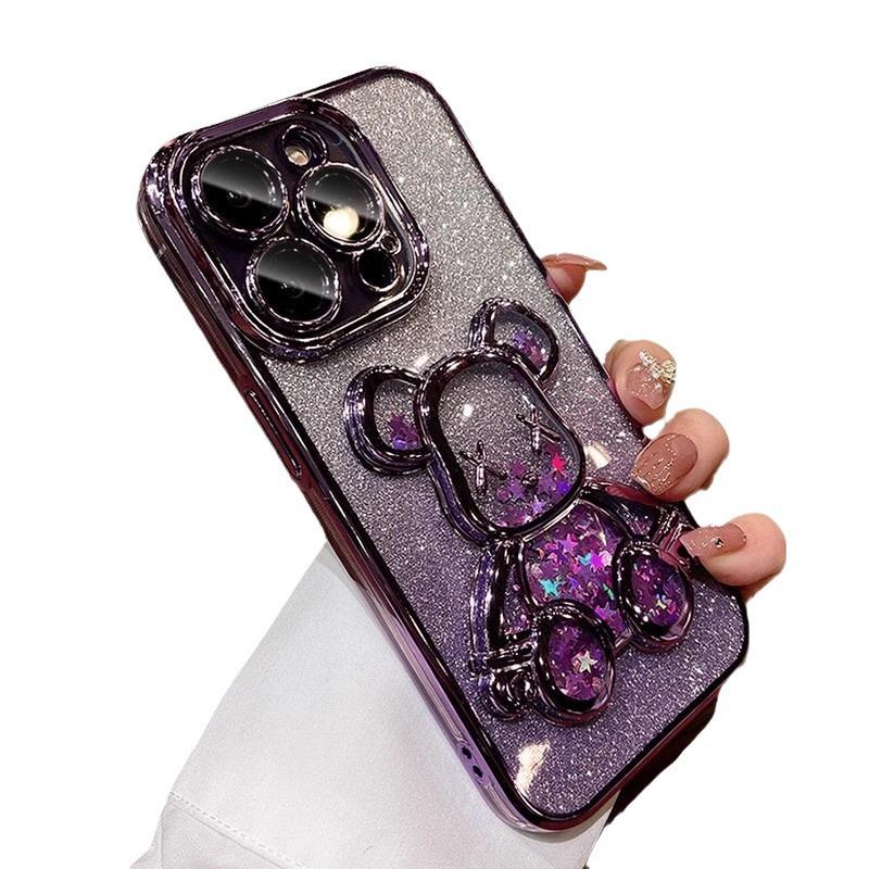 Applicable iPhone17PROMAX mobile phone case electroplating three-dimensional quicksand violent bear Apple 16 gradual change glitter all-inclusive