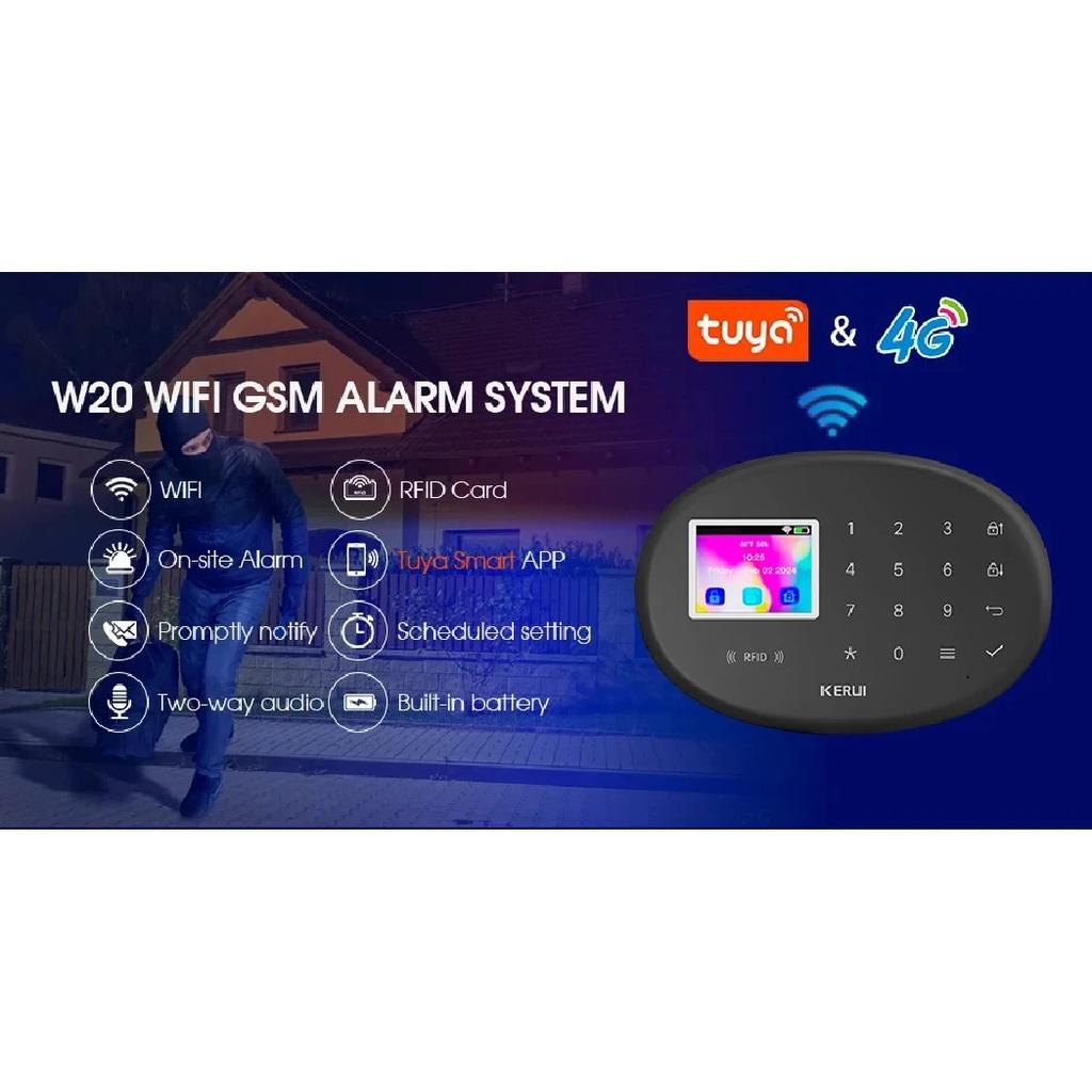 KERUI WiFi + 4G/2G Home Security Alarm System with PIR Motion Detector Door Sensor Tuya Smart Burglar Alarms Wireless Zones W204