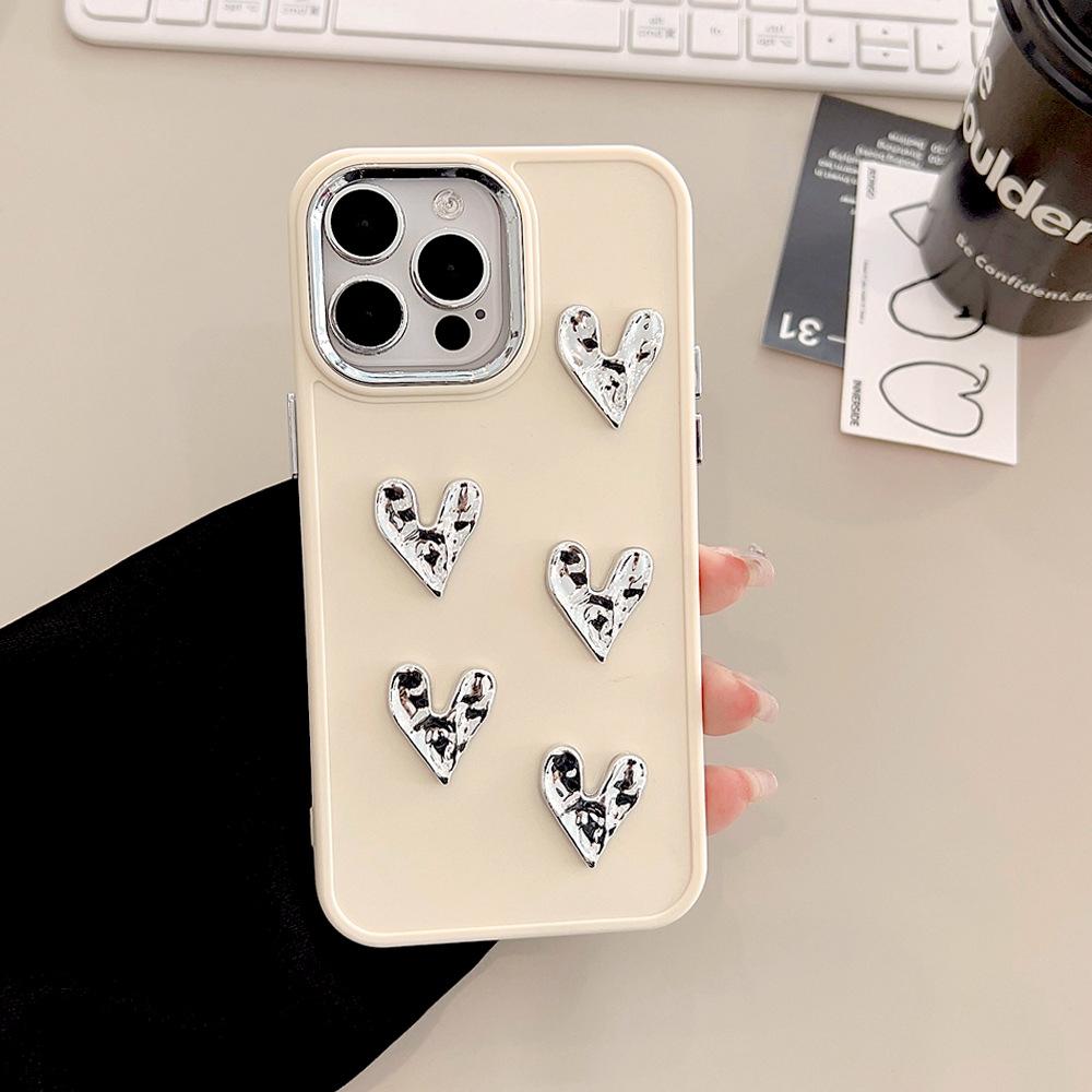 

Electroplating Pleated Love Iphone17 Mobile Phone Case 13 Apple 16 Light Luxury 11 Suitable for 15promax High End Sense 13 17promax