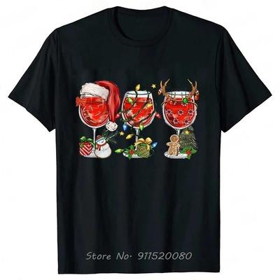 Funny Wine Lover Christmas Party Oversized Tshirt Christmas Light Graphic Cotton Tshirt Harajuku Unisex Tops Tees Unisexs Clothing