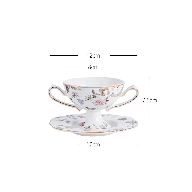 Vergoldetes Blumenmuster Porzellankelchbecher Eisbecher Esstisch Milchkaffeebecher Nachmittagstee Teetasse Obstsaftbecher