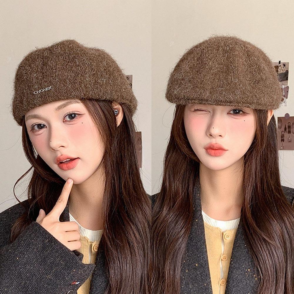 

Fashion Warm Winter Berets Hat Solid Color Retro Plain Cap Soft All Matched Felt Berets Women Girls кавовий