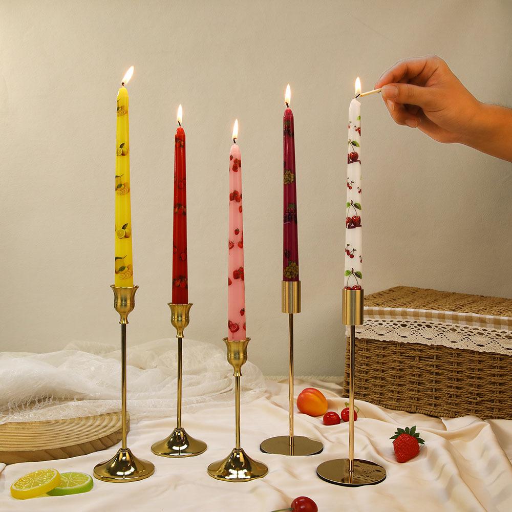 Fruit Print Long Stem Smokeless Taper Candles for Home and Party Decor
