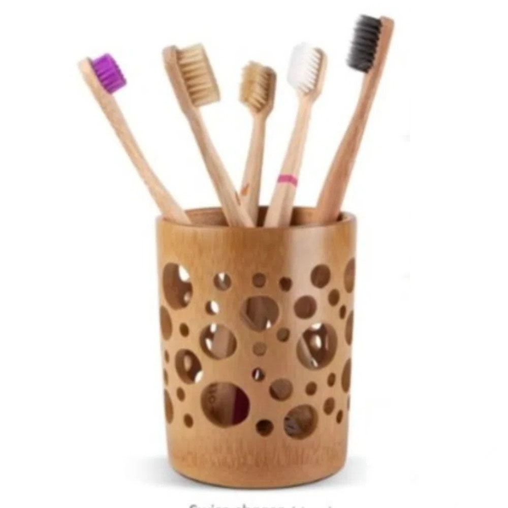 Drainage Bathroom Cup Hollow Toothpaste Storage Case Natural Pencil Holder Cosmetic Brush