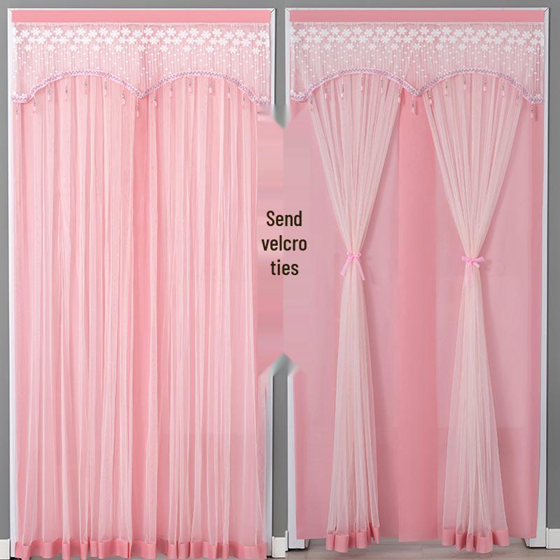 

Double-Layer Lace Gauze Privacy Mosquito Curtain with Magic Sticker, No-Punch Installation for Bedroom. 100x120 cm (Non-Transparent with Added Lining)