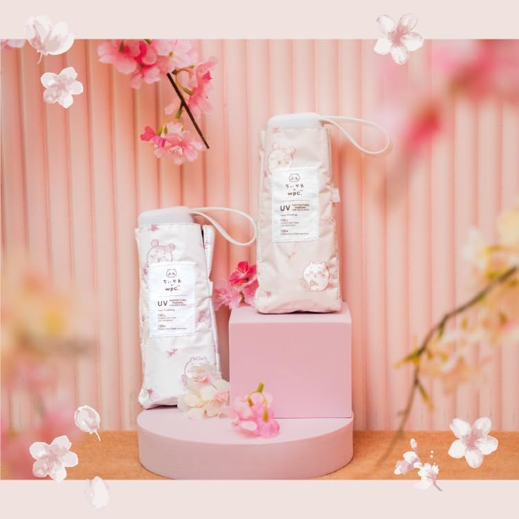 Chiikawa Cherry Blossom Viewing Mini Sunshade Parasol Light UV Heat Suitable for Rain or Folding Umbrella with a Cute Collaboration Design featuring a