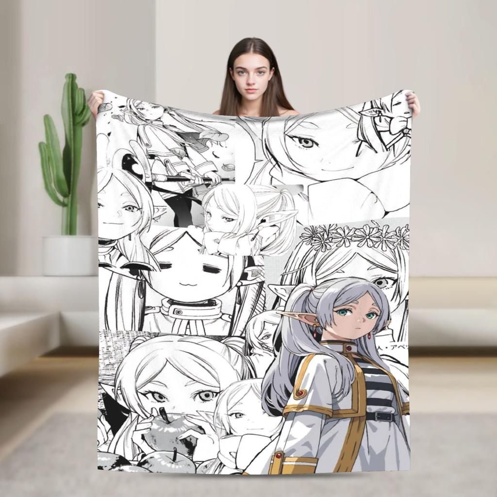 Frieren Anime Flannel Blanket Funny Throw Blankets for Home Hotel Sofa xcm Rug Piece
