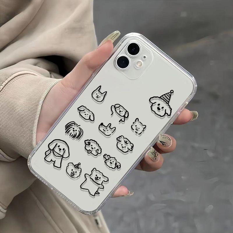 Fun Black and White Line Dog Clear Phone Case For iPhone 17 Pro Max 16 15 14 13 12 11 Pro XS X XR 15 14 Plus 16E 17 Air Cover