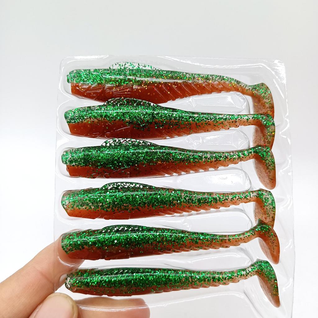 DUODUOYU 6PCS New TPE T-Tail Soft Fishing Lure 4.2g/76mm Jigging Wobblers Tackle Bass Pike Artificial Silicone Swimbait Tackle