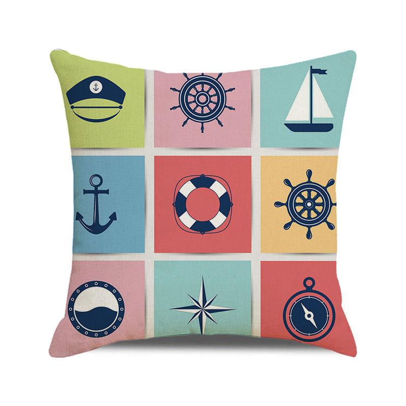 Watercolor Maritime-themed Logo Digital Printing Short Plush Pillow Covers for Car Sofa Office Cushion Cover Home Goods
