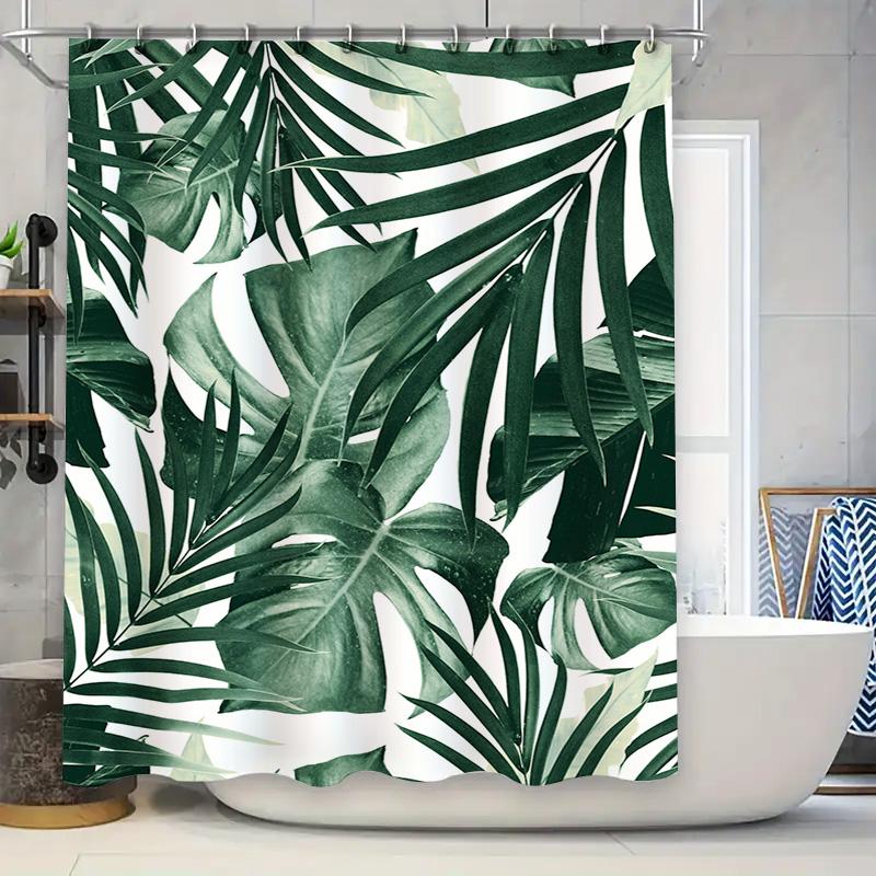 

Tropical Green Leaves Shower Curtain Waterproof Fabric Bathroom Decor Greenery Print Bath Mat Modern Home Décor Item 90x180cm