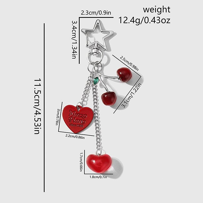 Bow Heart Keychain Cherry Strawberry Charm Pendant Keyring Jewelry For Girl Women Gift Bag Decoration