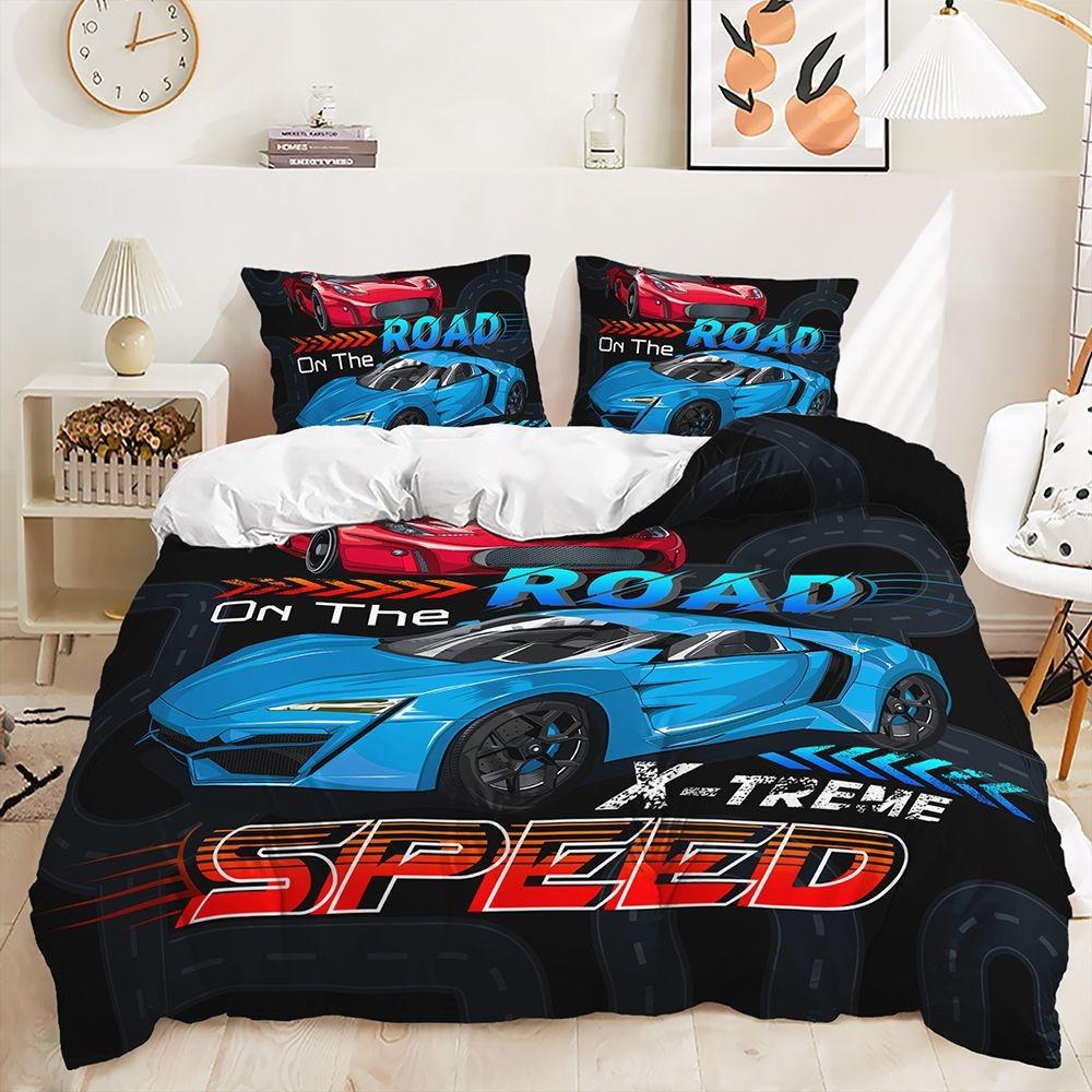 3D Printing Speed Racing Bedding Set King Queen Bed Down Duvet Cover Pillowcase 2/3pcs Men and Boys Teenagers Cover Gift