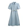 Chushen Women's Short Sleeve Shirt Collar Midi Dress