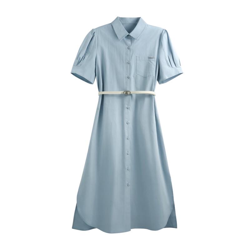 Chushen Women's Short Sleeve Shirt Collar Midi Dress