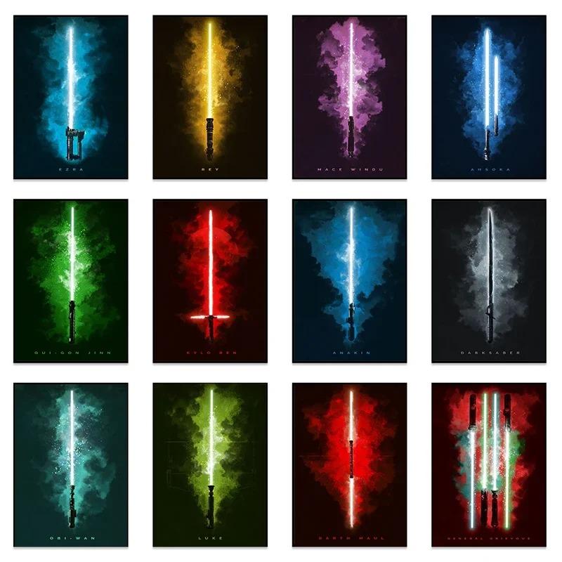 Star Wars Movie Poster Home Decoration Lightsaber Canvas Art Print Picture Wall Art Paintings for Gaming Room Decor Cuadros