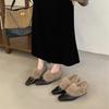 Winter simple square head thick heel fluffy shoes women's comfortable one-pedal elegant lazy shoes shallow single shoes