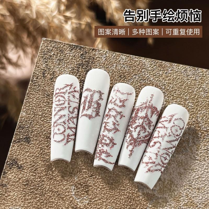 Gothic Letter Nail Art Stencil Plate Sweet Cool Y2K Style Decal Template Tools